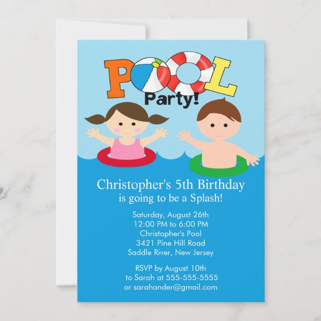 Fiesta de la PISCINA de Verano Invitación de Cumpl (Anverso)