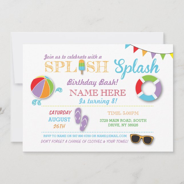 Fiesta de la piscina Invitación a nadar a la splas (Anverso)