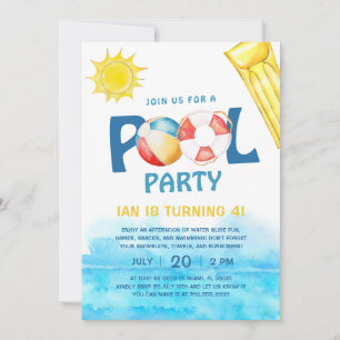 Fiesta de la piscina Invitación al cumpleaños Agua