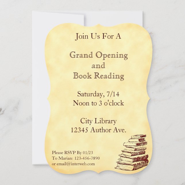 Fiesta de libros Invitaciones a Personalizados de  (Reverso)