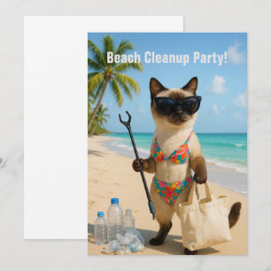 Fiesta de limpieza de playa con tarjeta de invitac