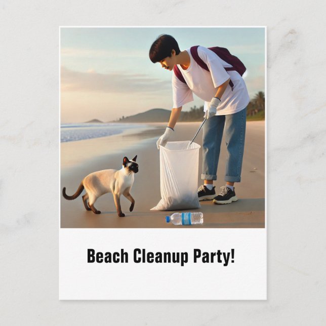 Fiesta de limpieza de playa con tarjeta de invitac (Anverso)