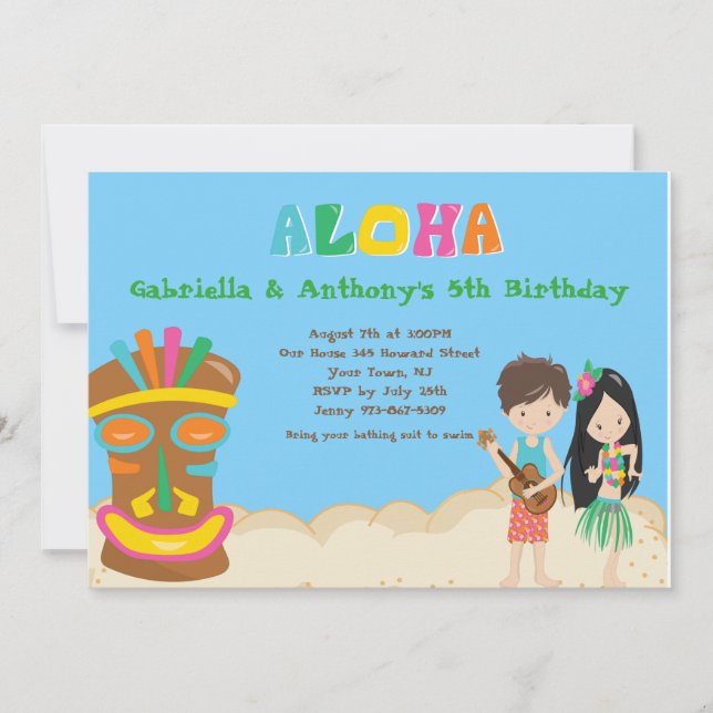 Fiesta de Luau con la invitación del cumpleaños de (Anverso)