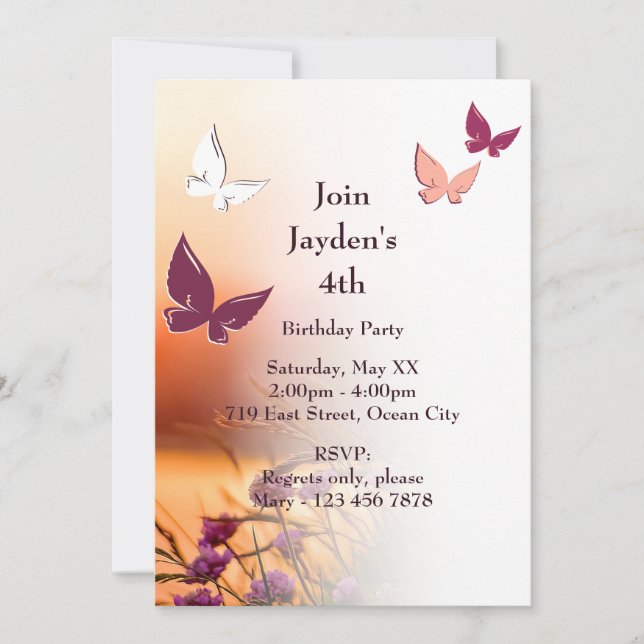 Fiesta de mariposa rosa 4ª tarjeta de invitación p (Anverso)