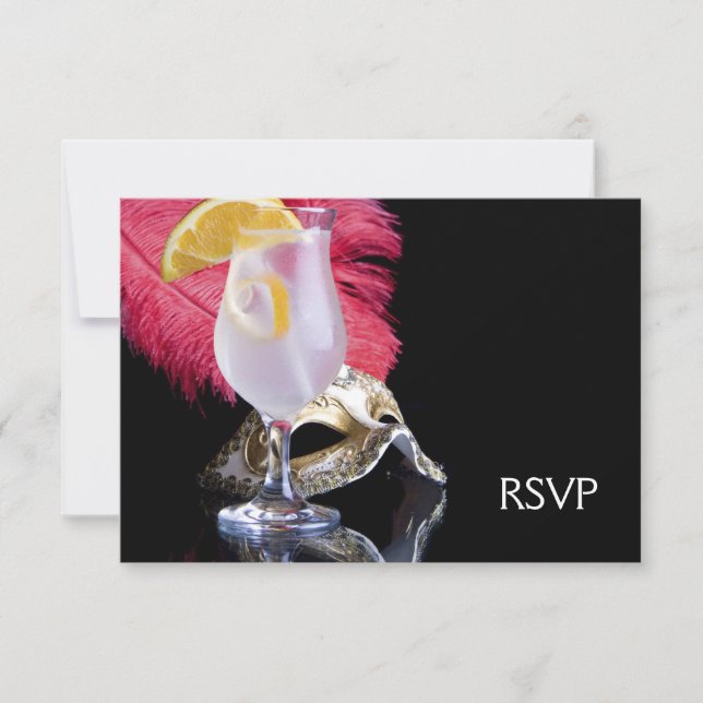 Fiesta de mascarada de plumas RSVP (Anverso)