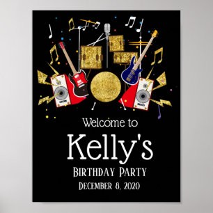 fiesta de música drum set rock star señal de bienv