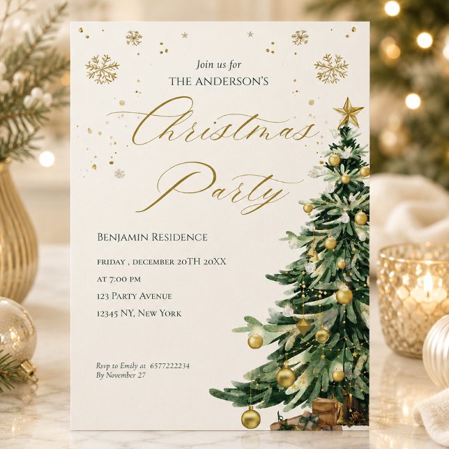 Fiesta de Navidad con Código QR de Árbol Acuarela  (make a mockup image with this Modern Watercolor Tree QR Code Christmas Party Holiday Card )