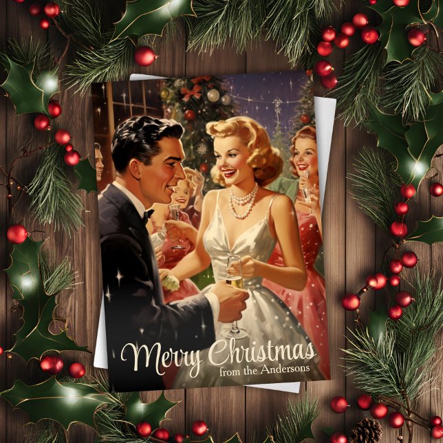fiesta de Navidad de los años 50 Personalizado (1950s Vintage Christmas Party Custom Holiday Card)