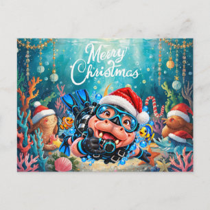 Fiesta de Navidad del Hipopótamo Buzo Bajo el Mar