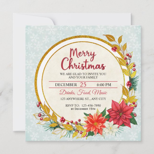 Fiesta de Navidad Elegante de Oro y Poinsettia (Anverso)