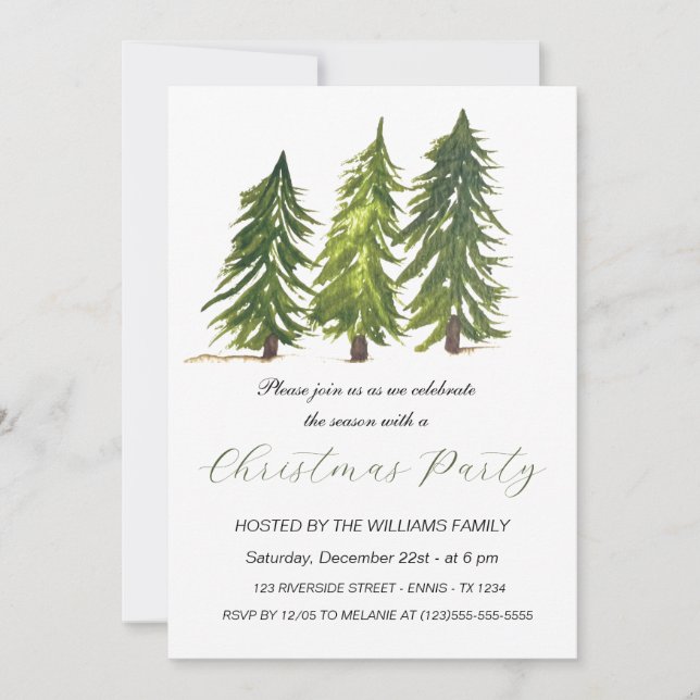 Fiesta de Navidad Pinos de Invierno Acuarela (Anverso)