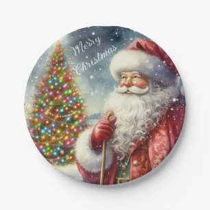 Fiesta de Navidad Plato de Papel Santa Claus Vinta