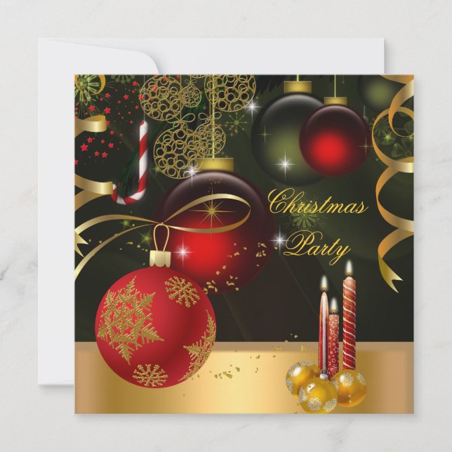 Fiesta de Navidad Tarjeta de Invitación Dorada Roj (Anverso)
