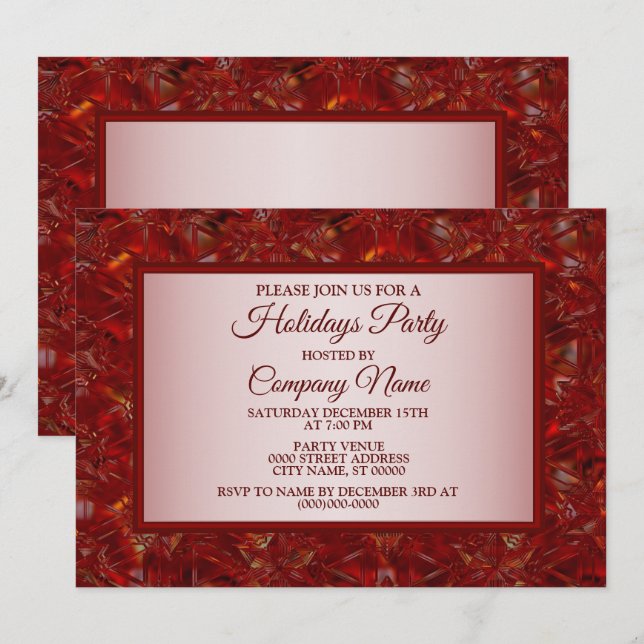 Fiesta de Navidades rojos Elegante invitación de v (Anverso / Reverso)