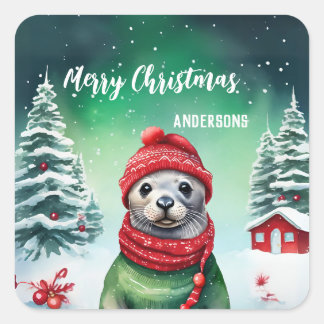 Fiesta de nieve de cumpleaños de Cute Sello Santa