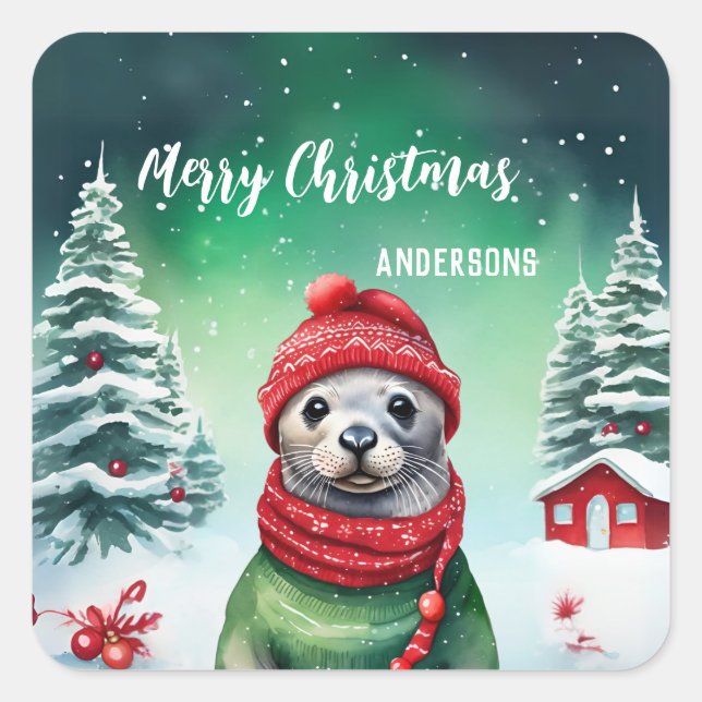 Fiesta de nieve de cumpleaños de Cute Sello Santa  (Anverso)