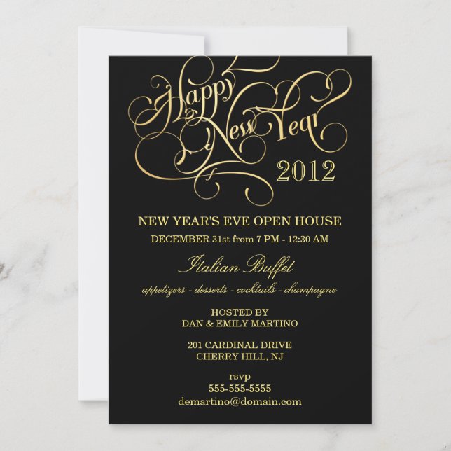 Fiesta de Nochevieja - Elegantes invitaciones form (Anverso)