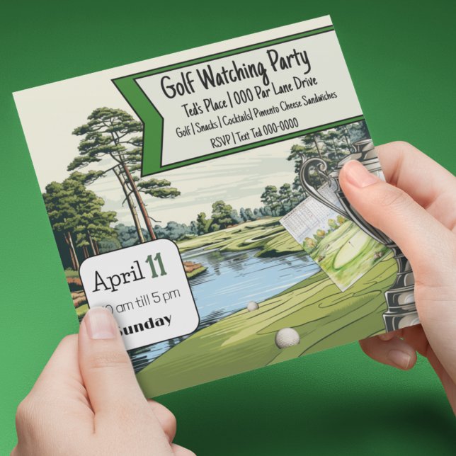 Fiesta de observación de golf | Cumpleaños | Jubil (Fore!  Gold Watching Party invitation and customizable invite for golf fans. )