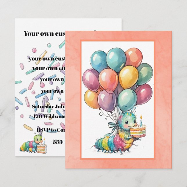 Fiesta de oruga adorable INVITACIÓN DE DESCARGA DI (Anverso / Reverso)