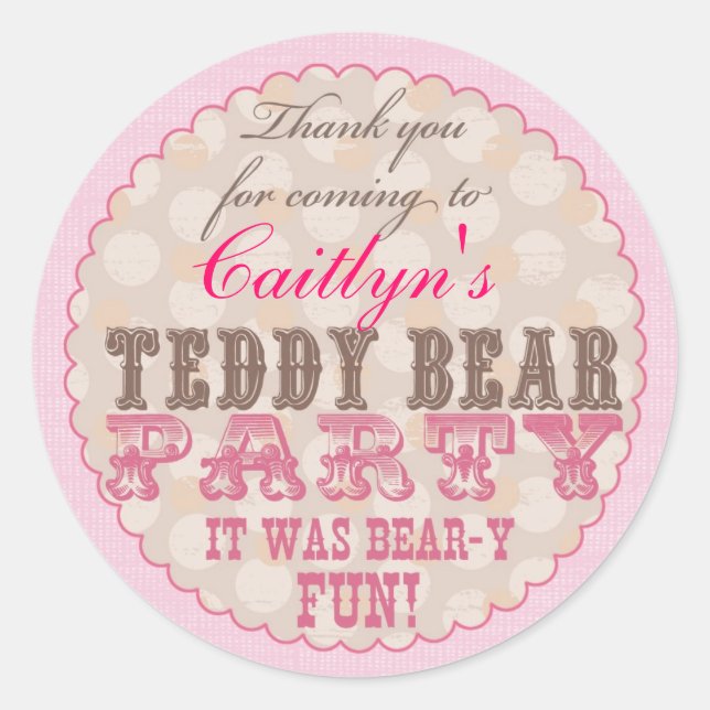 Fiesta De Oso De Teddy Gracias Pegatina - Rosa (Anverso)