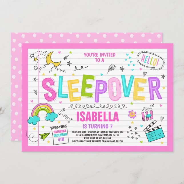 Fiesta de Pajama de Sleepover Party Invitación (Anverso / Reverso)