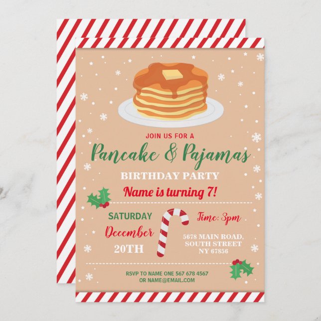 Fiesta de Pancakes y Pijamas Invitación de Navidad (Anverso / Reverso)