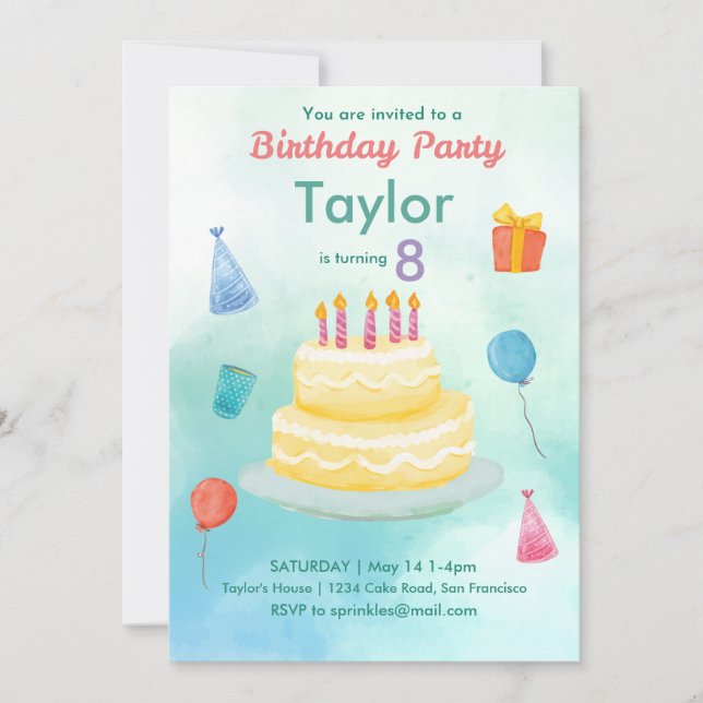 Fiesta de pastel de cumpleaños - Invitación (Anverso)