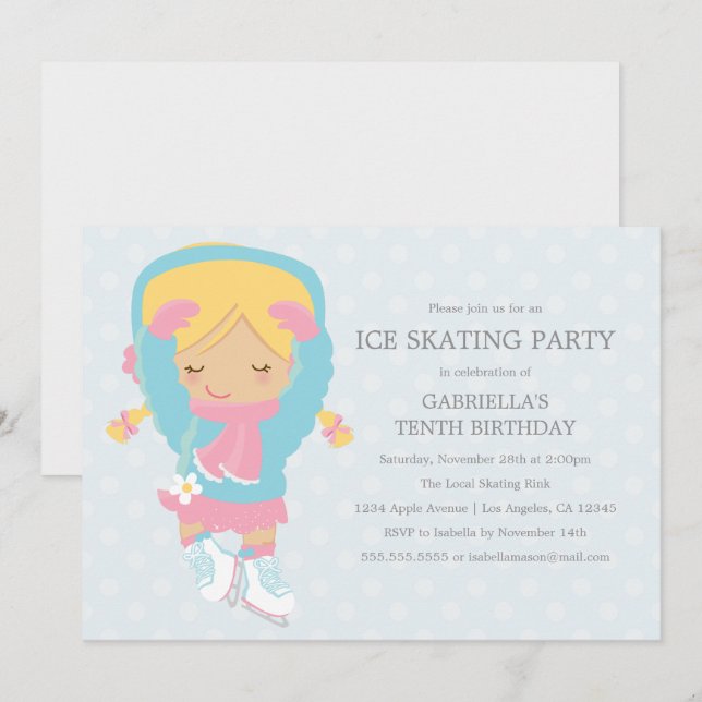 Fiesta de patinaje sobre hielo| Invitación a la fi (Anverso / Reverso)