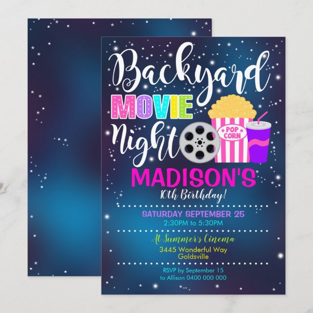 Fiesta de películas de invitaciones nocturnas de p (Anverso / Reverso)
