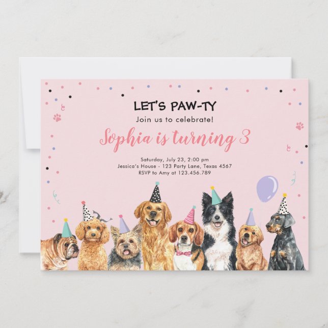 Fiesta de perros de la invitación al cumpleaños de (Anverso)