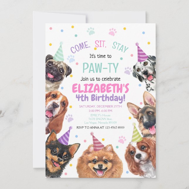 Fiesta de perros de la invitación al cumpleaños de (Anverso)
