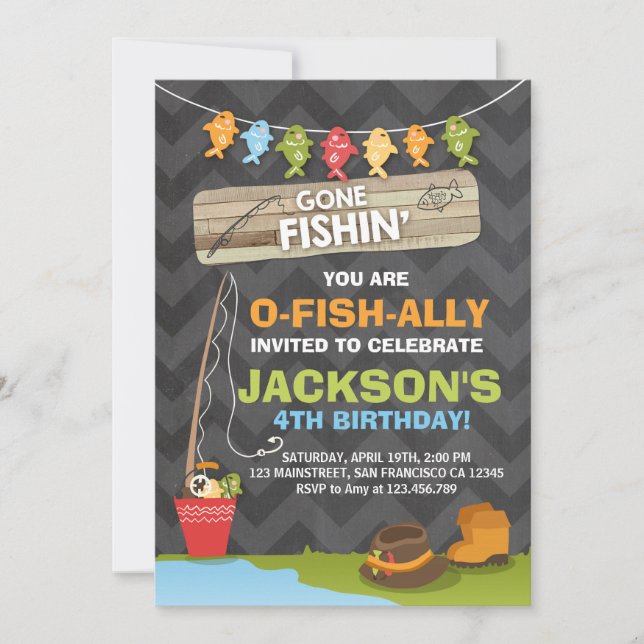 Fiesta de Pesca Invitación a Cumpleaños (Anverso)