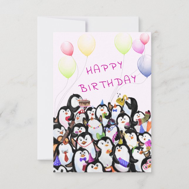 Fiesta de Pingüinos de la Tarjeta de Cumpleaños pa (Anverso)