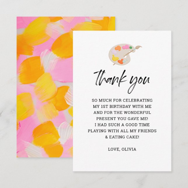 Fiesta de Pintura Cumpleaños 1 Agradecimiento  (Anverso / Reverso)