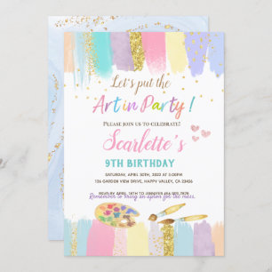 Fiesta de pintura de arte Pastel Chica Invitación 
