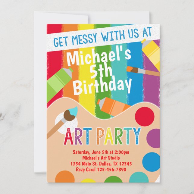 Fiesta de pintura Invitación a cumpleaños (Anverso)