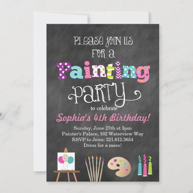 Fiesta de pintura Invitación estilo Chalkboard (Anverso)