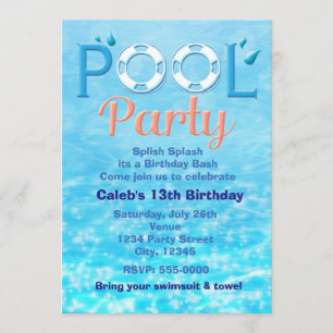 FIESTA DE PISCINA Cumpleaños Tipografía Invitación