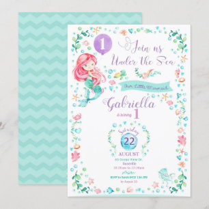 Fiesta de Piscina de Sirena de Invitación al Cumpl