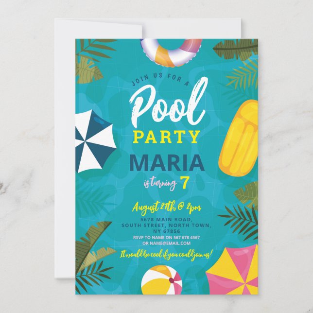 Fiesta de piscina flota Invitación a divertirse en (Anverso)