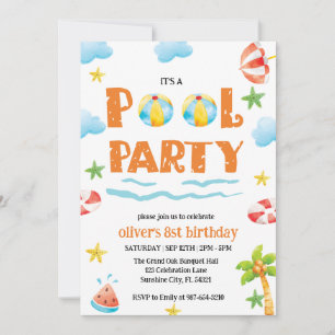 Fiesta de Piscina para Niños, Invitación para Fies