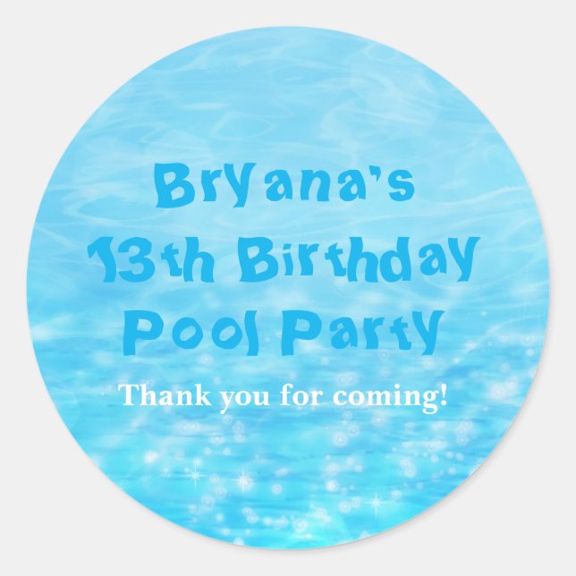 Fiesta De Piscina  Verano Pegatinas Favor Playa (Anverso)