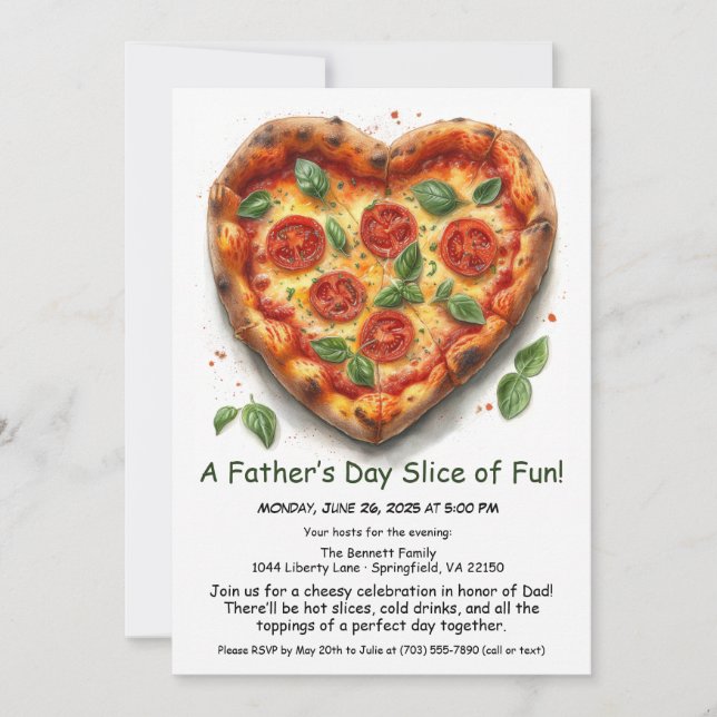 Fiesta de Pizza en Forma de Corazón – Invitación E (Anverso)
