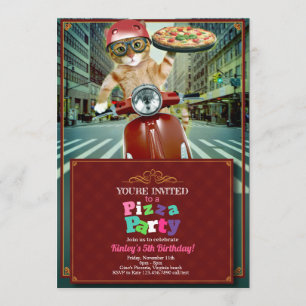 ¡Fiesta de pizza! Invitación a la entrega de gatos