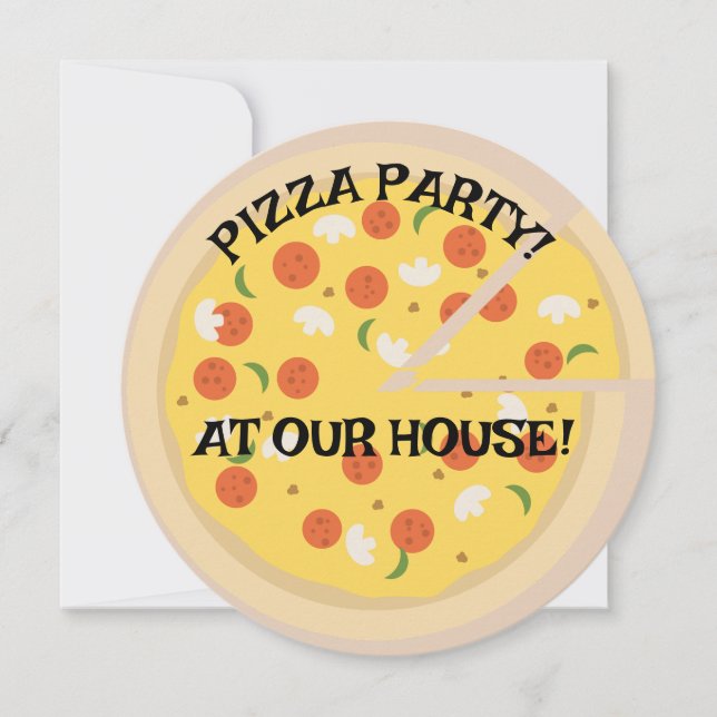 ¡FIESTA DE PIZZA! INVITACIONES REDONDAS PERSONALIZ (Anverso)
