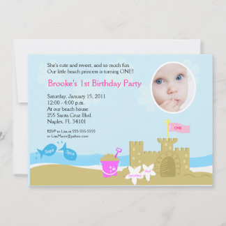 Fiesta de playa Castillo de arena 5x7 Invitación F