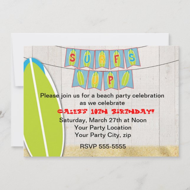 Fiesta de playa con olas altas Invitación de tabla (Anverso)