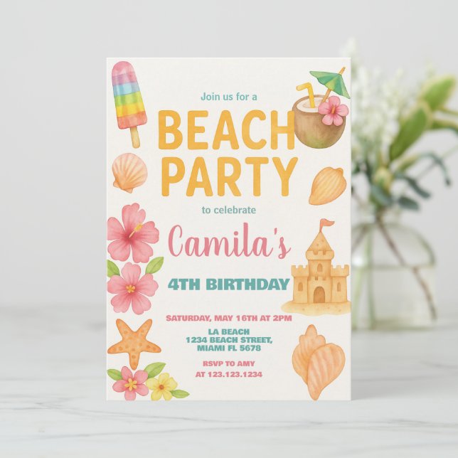 Fiesta de playa divertida Invitación y decoración  (Anverso de pie)