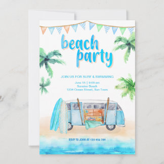 Fiesta de playa Retro Van, Tarjeta de Invitación a