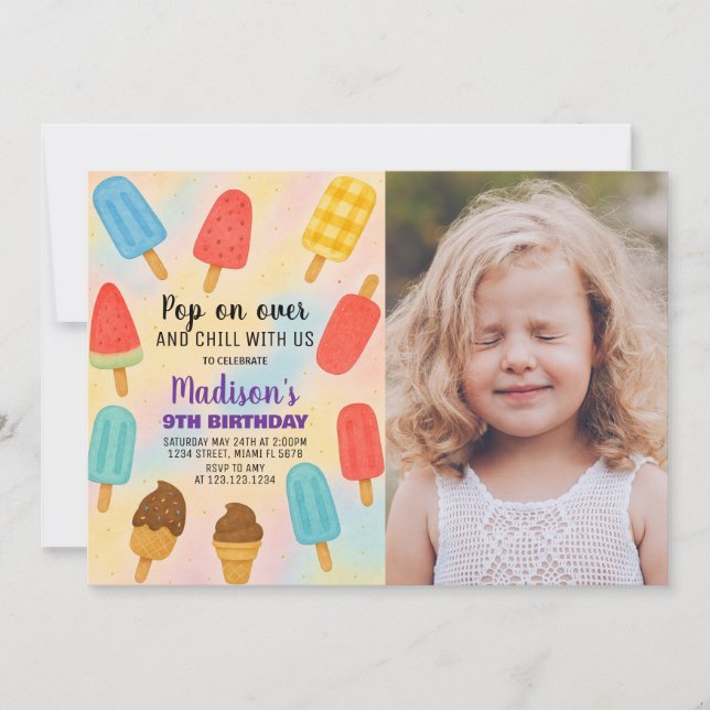 Fiesta de Popsicle colorido Invitación de cumpleañ (Anverso)
